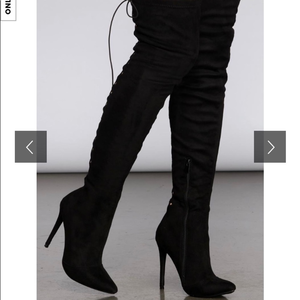 Faux suede back studded lace up pointy toe boots - Picture 3 of 6
